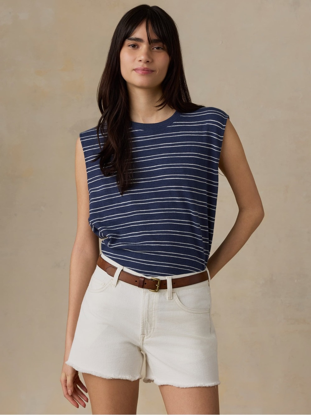 Faherty Sunwashed Organic Muscle Tank Top - Mood Indigo Stripe XL